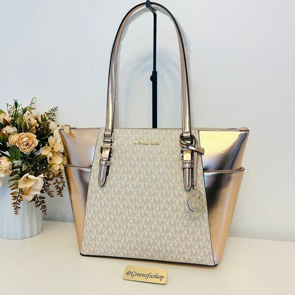 Michael Kors Charlotte Top Zip Tote shoulder bag rose gold - Picture 3 of 11